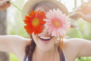 Young woman with flowers